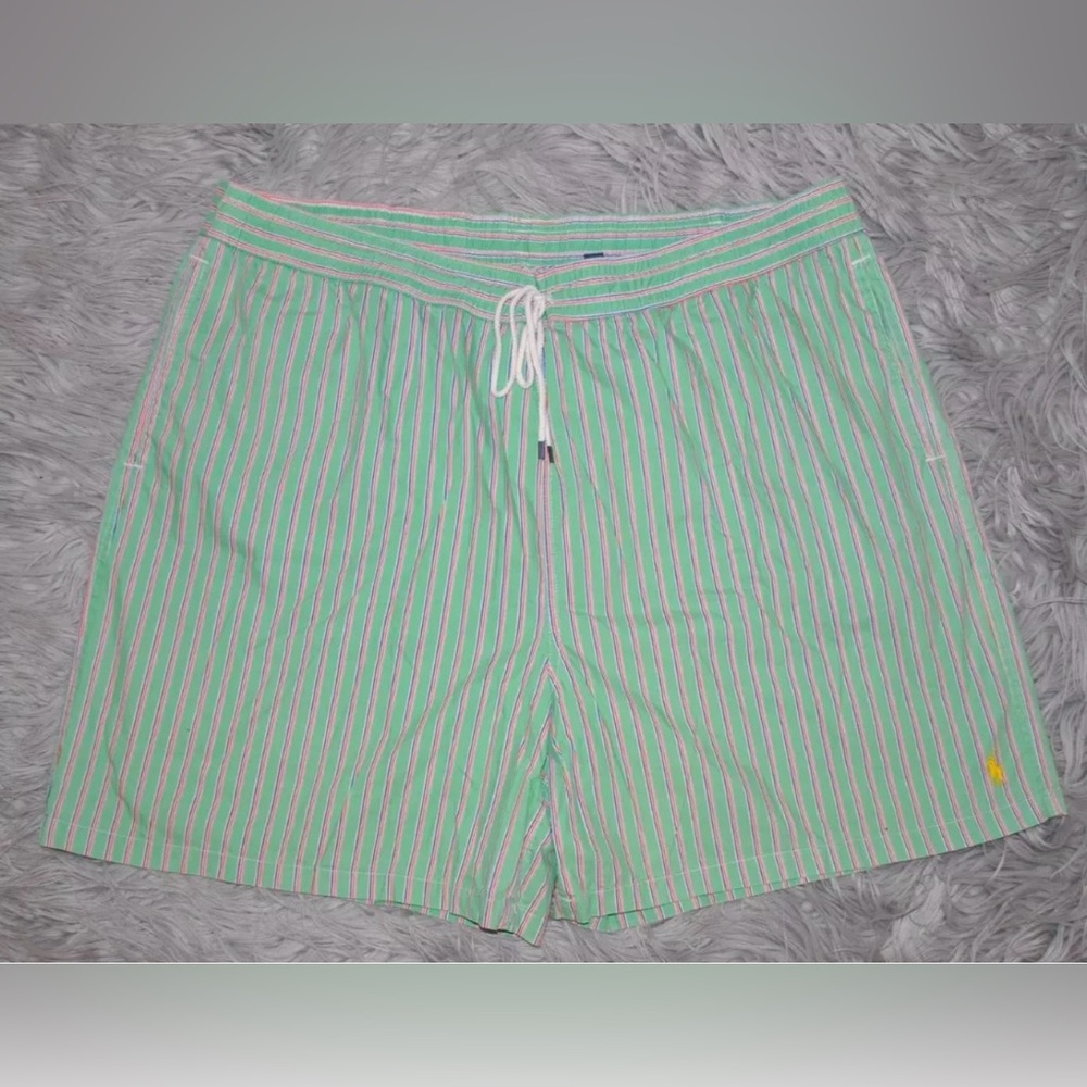 POLO RALPH LAUREN Swim Trunks Green Striped Preppy 6.25" size 3XB Vintage